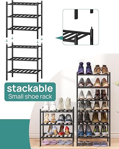 Vista 48 de Zapatero de bambú negro de 4 niveles para entrada, apilable, plegable, natural, organizador de zapatos para armario de pasillo, zapateros de pie