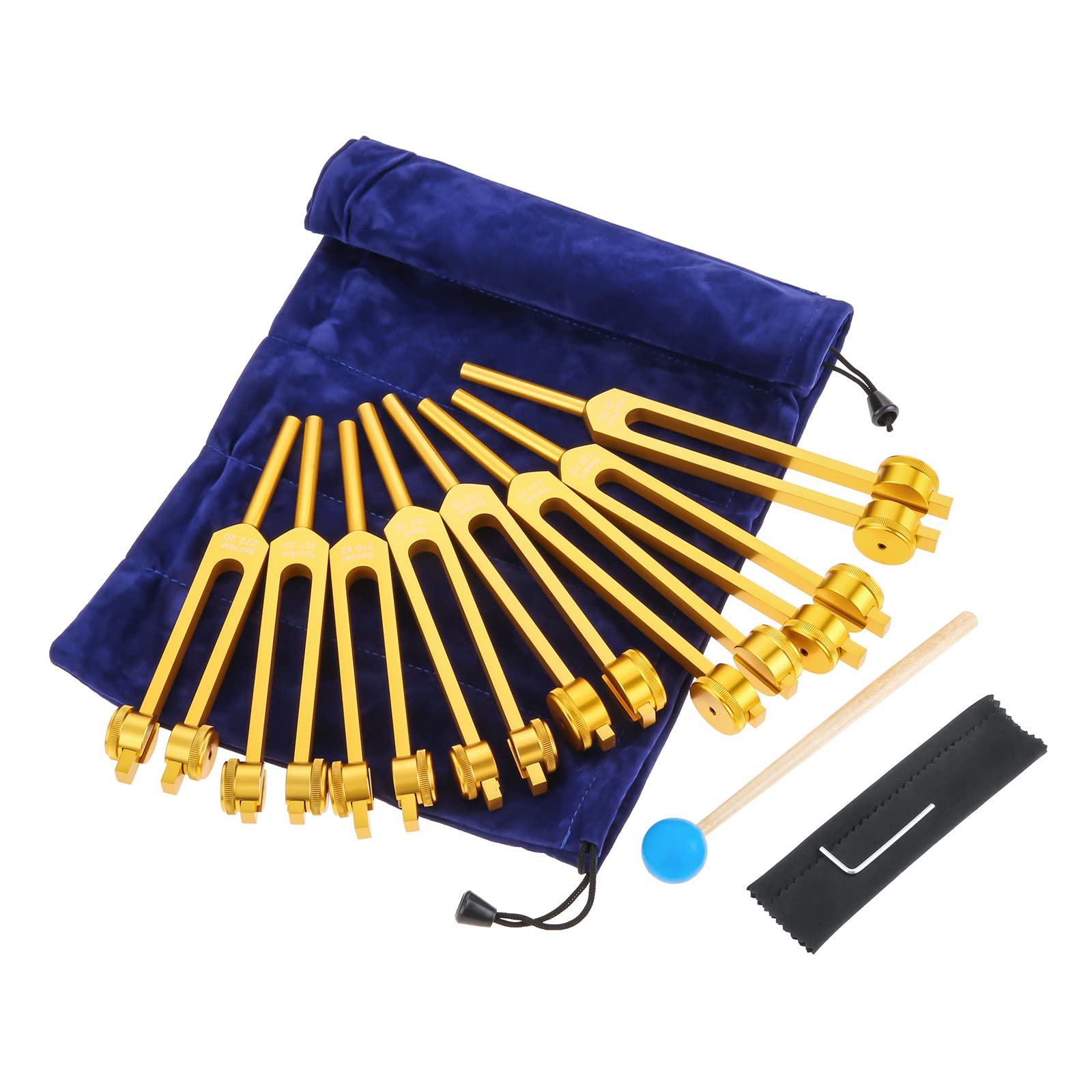 Chakra Tuning Forks Set, 7 Chakra+1 Soul Purpose Weighted Tuning Forks for Healing, Relaxing, Strengthen Chakra, Reliever Stress, Keep Body, Mind and Spirit with Hammer, Bag, Cleaning Cloth