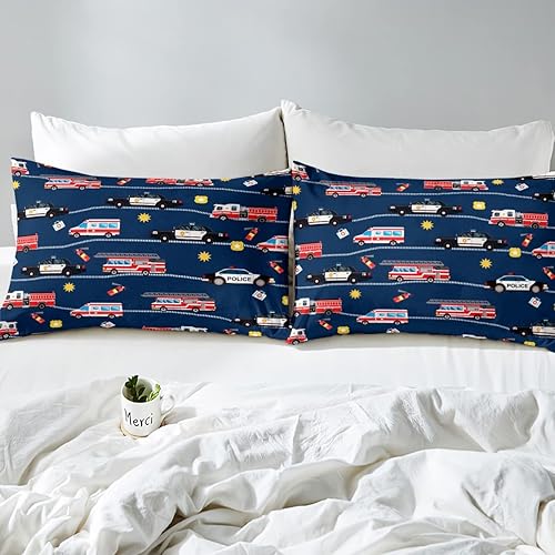 Miniatura 5 de Juego de sábanas para cama de coche de bomberos, juego de sábanas de coche de policía con bolsillo profundo, sábana bajera ajustable para decoración