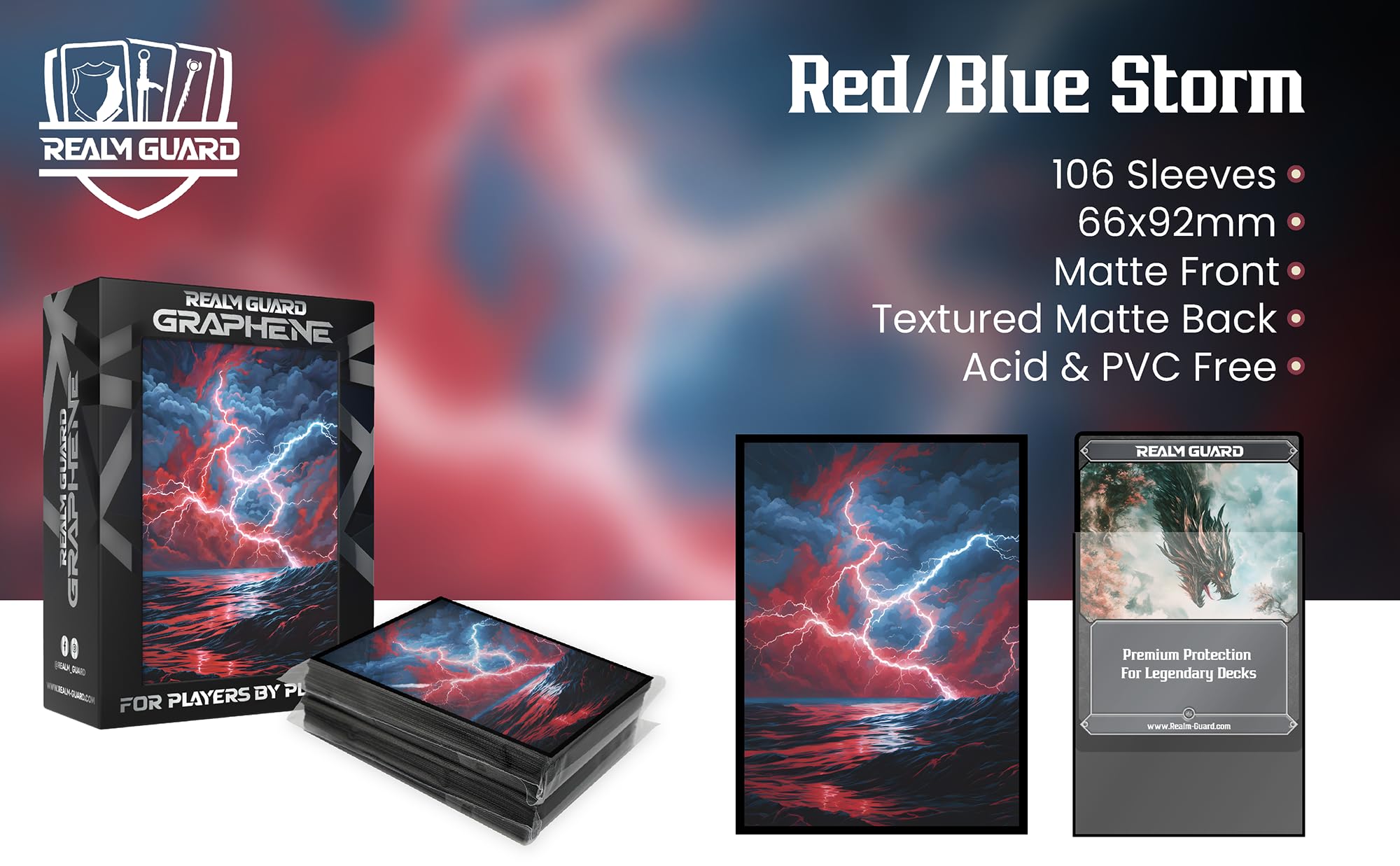 Amazon.com: Realm Guard Graphene -100ct Textured Matte TCG/MTG Art Sleeves  (Red/Blue Storm) : Toys & Games