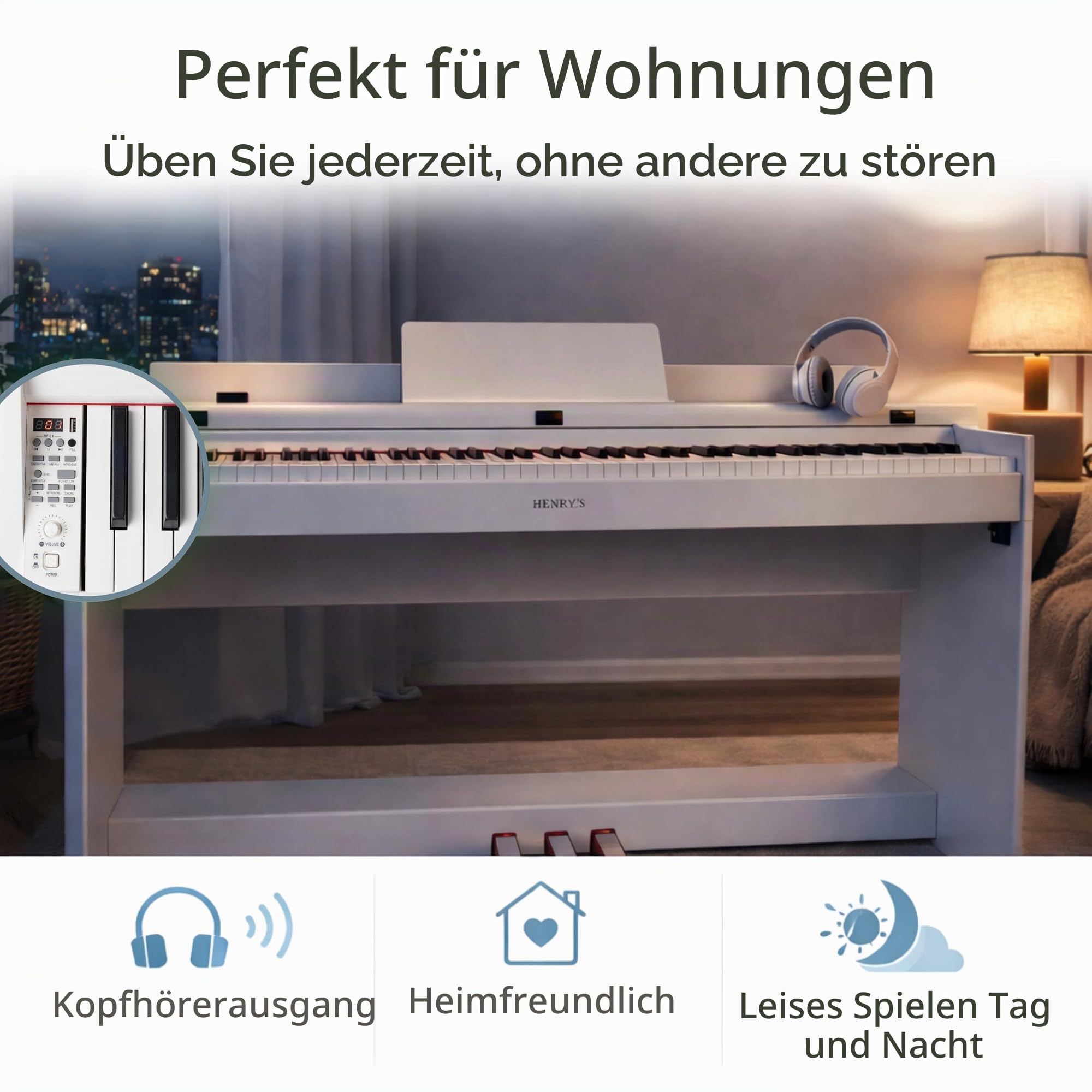 Henry`s Digital Piano Initi – 88 anschlagdynamische Tasten, 3 Pedale, Möbelgehäuse, Bluetooth MIDI – Ideal für Anfänger, wohnungsfreundlich - E Piano Digitalpiano Epiano