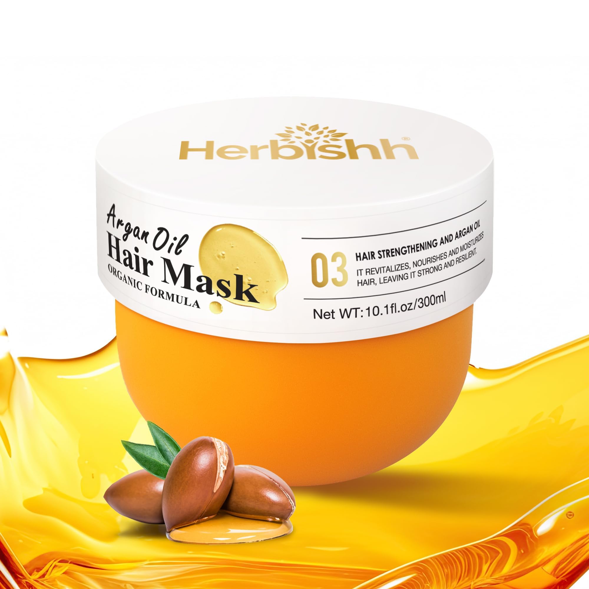 Herbishh Argan oil Hair Mask, Deep Conditioning Moisturizer for Dry & Damaged Hair, Hydrating Repair Treatment, With Coconut & Avocado oil for Curly, Frizzy and Color Treated Hair 10.1 fl.oz