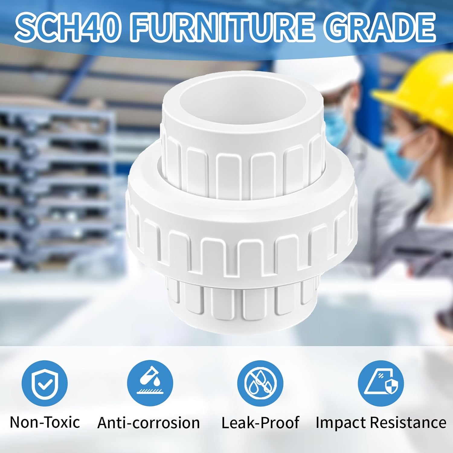 2 Pcs 1" PVC Union Pipe Fitting (Socket x Socket), 1 inch PVC Slip Union Coupling Adapter Connectors with EPDM O-Ring, Schedule 40
