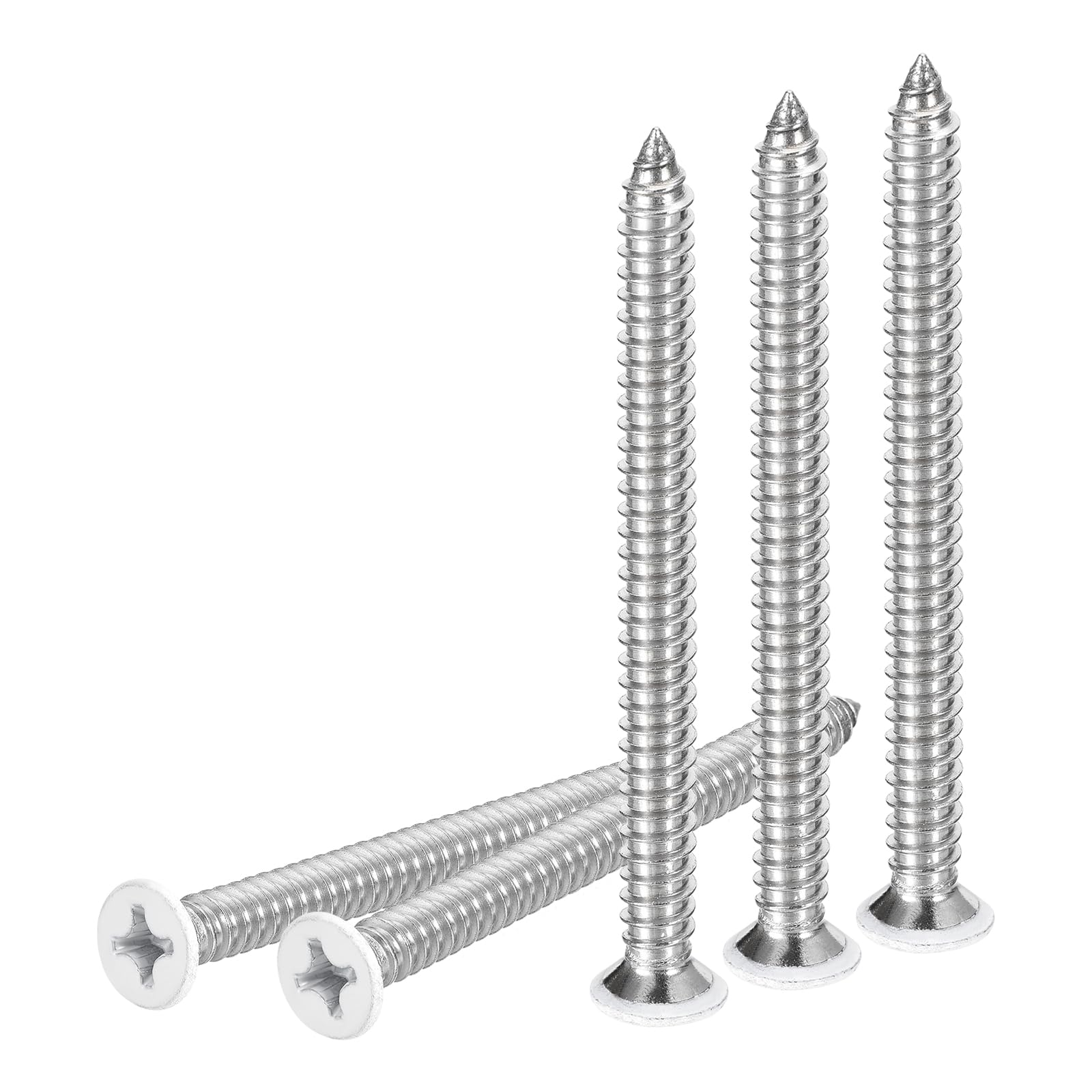 DTGN 50Pcs #14x3" Flat Head Wood Screws, 304 Stainless Steel White Phillips Self Tapping Screws