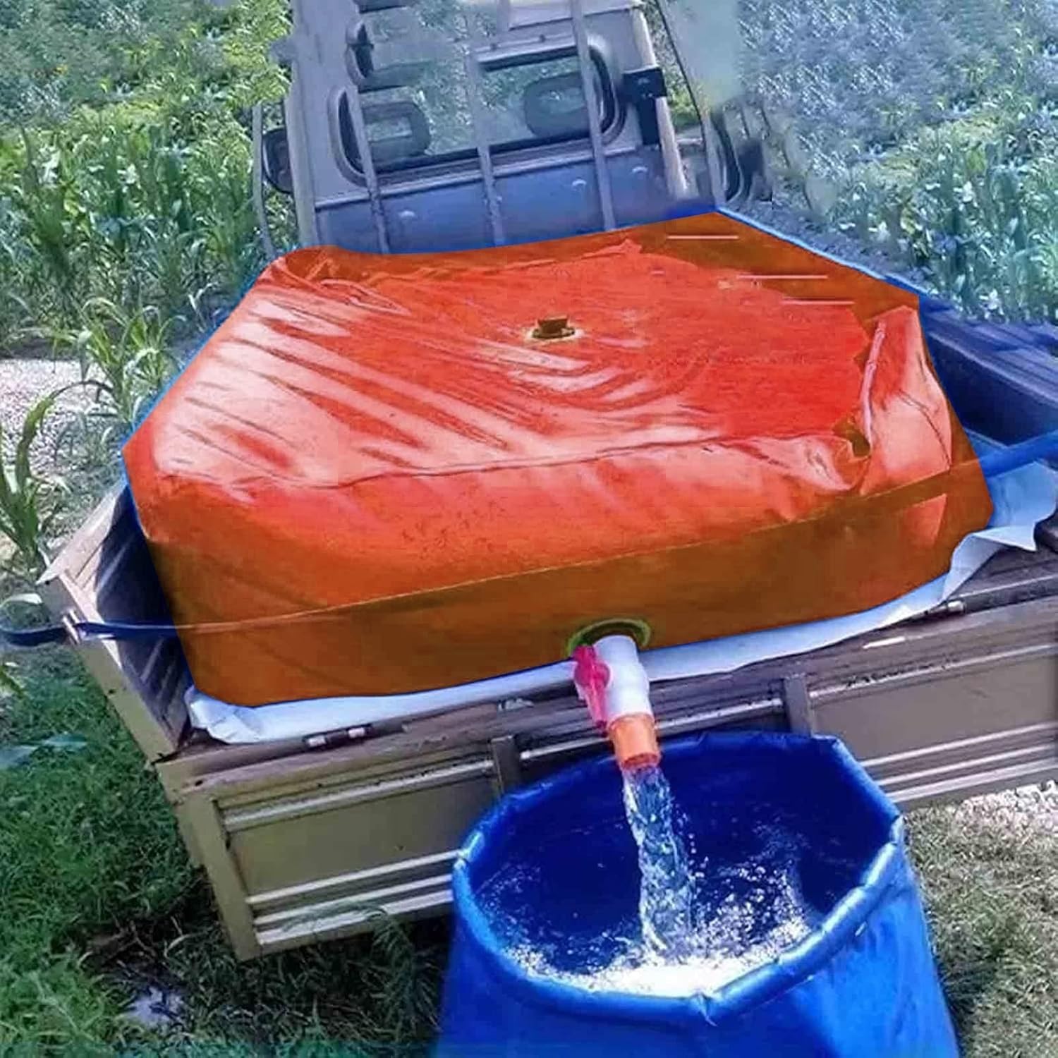 Faltbarer Wasserkanister 1000L/260G Orangefarbene Wasserblasentanks, Tragbare Wasserspeicherblase für Bewässerung/Arbeitsplatz/Bauernhofgebrauch(75L/20Gal/0.6x0.4x0.31 m)