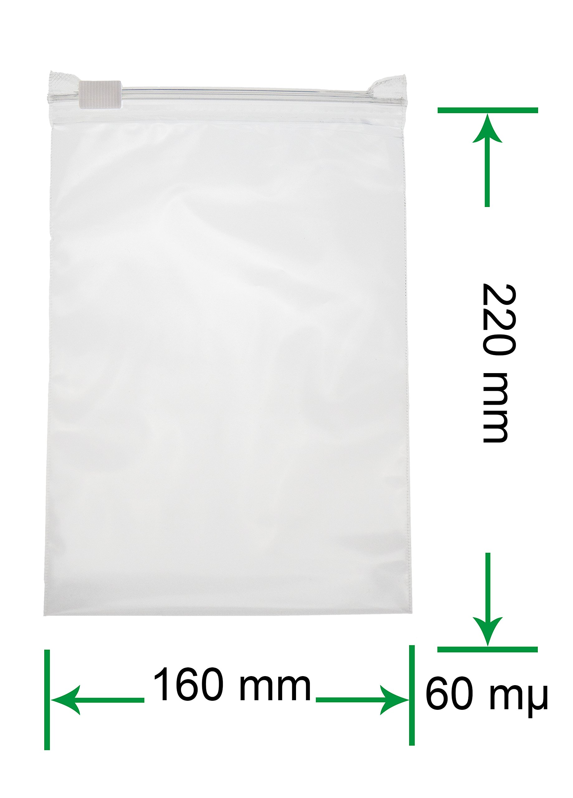 HeiZip 100 x Ziehverschlussbeutel 160 x 220 mm DIN A5 - ca. 1,1l, 60 my, lebensmittelecht, transparent, wiederverschließbar