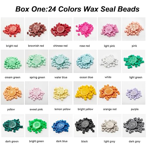 Miniatura 2 de Wax Seal Stamp Kit with Gift Box,48 Color 1200 Pcs Wax Seal Beads with 2 Pcs Wax Seal Stamps, Sealing Wax Warmer, Metallic Pen and 10Pcs Tea Candles