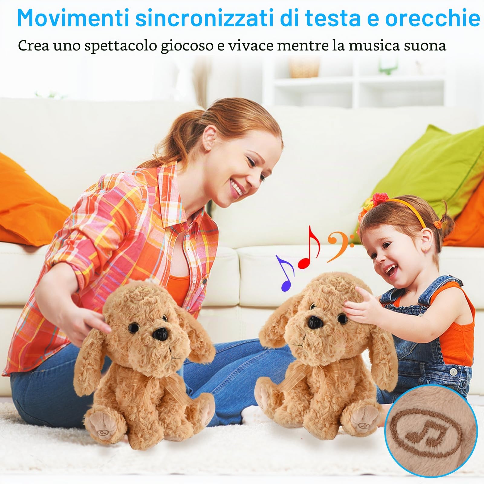 Giocattolo di peluche interattivo che canta, animali di peluche per registrare e ripetere quello che dici, 8 canzoni, movimenti della testa e delle orecchie, compleanno per bambini dai 3 ai