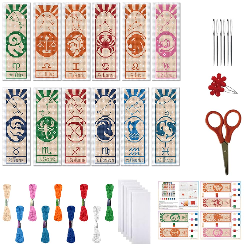 FREEBLOSS 12 Pcs De Marque-Pages Au Point De Croix Kit 11 CT Paysage