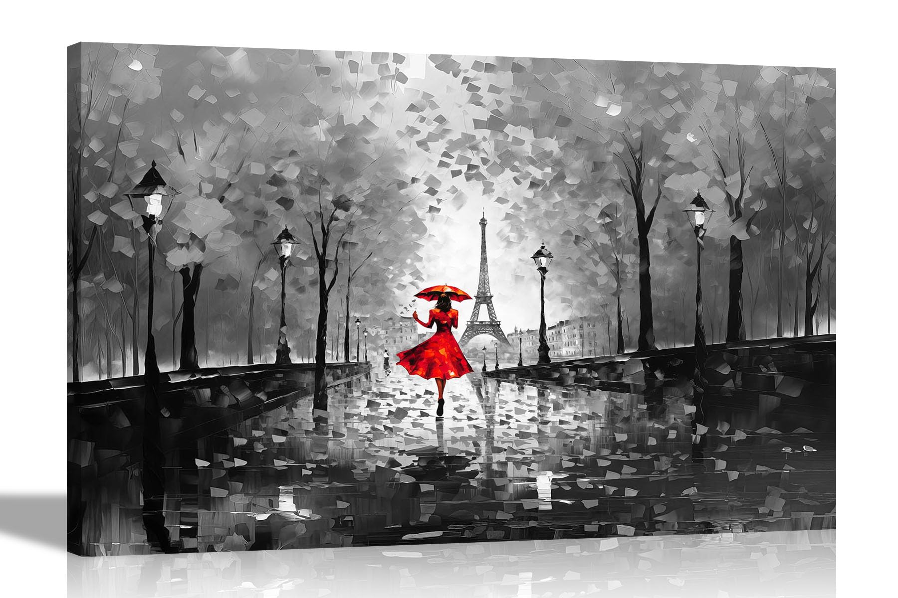 Artley Prints Red Black And White Black And White Autumn Stroll In Paris Red Large Abstract Colourful Canvas Prints For Bedroom, Living Room - Wall Art City Pictures To Hang 86 X 61Cm (34 X 24 Inches) A1