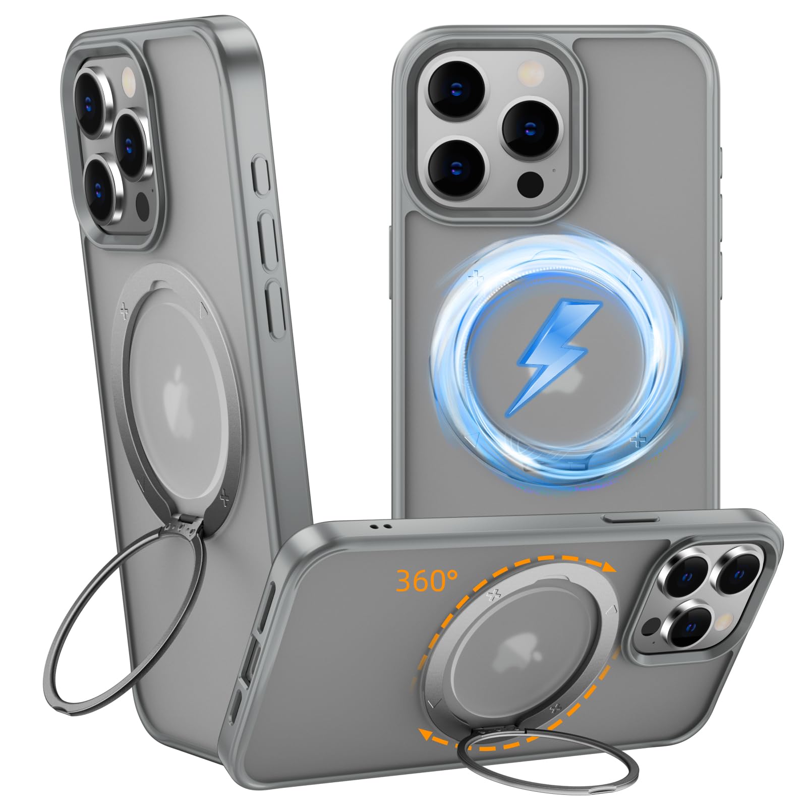 Funda iPhone 15 Pro Max con anillo magnético Magsafe y protección antigolpes gris transparente 7