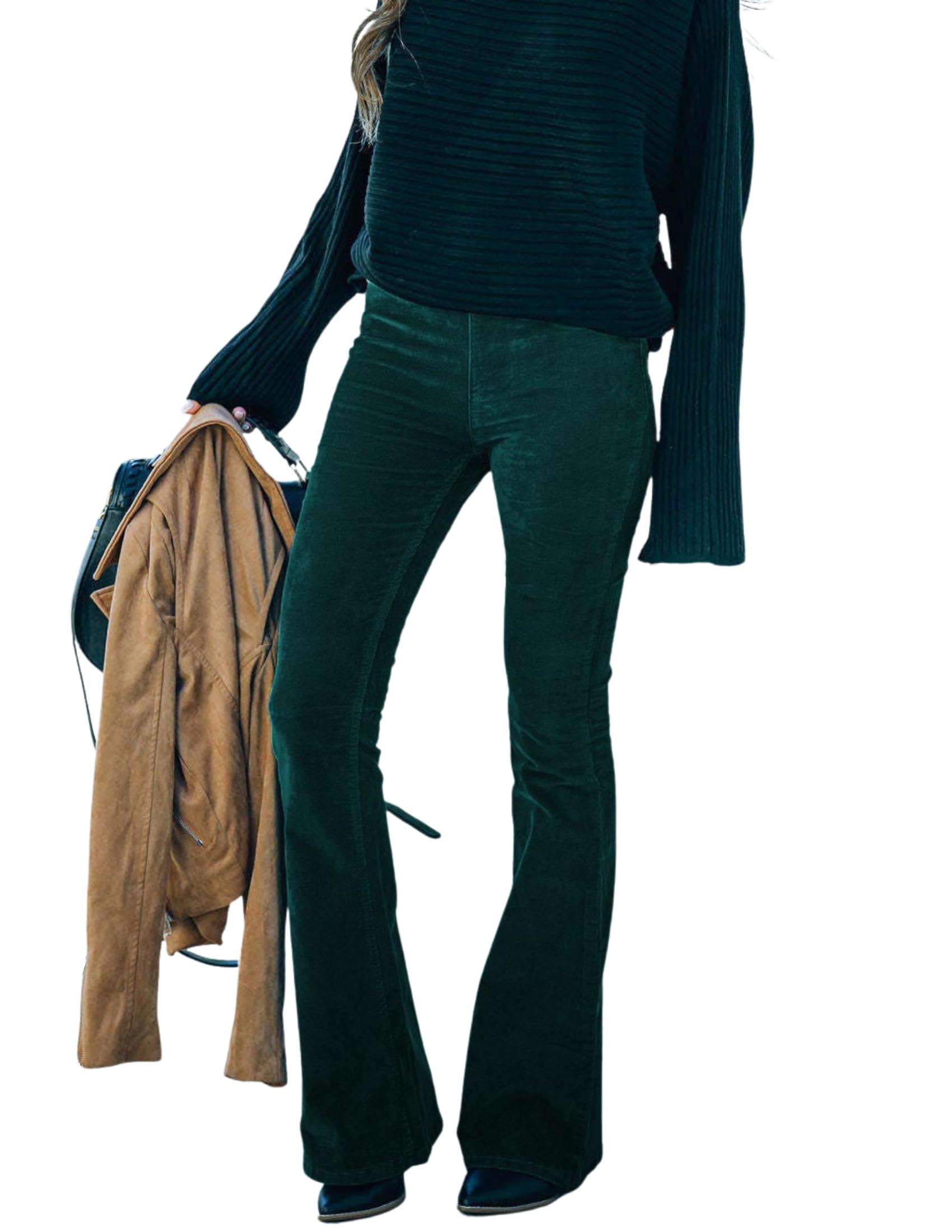 LIZALIG Corduroy Pants Women High Waist Flare Pants Casual Baggy Pants Wide Leg Trouser Pants for Women Trendy