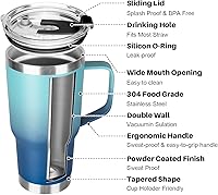 Vista 3 de Vaso de 20 onzas con asa, vaso aislado de acero inoxidable con tapa y pajilla, taza de café aislada al vacío de doble pared, taza térmica de café