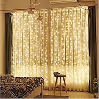 ZSJWL 300 LED Warm White Curtain Fairy Lights with Remote, 8 Modes, Timer, 9.8x9.8ft USB Plug-in for Bedroom, Wedding, Christmas Decor