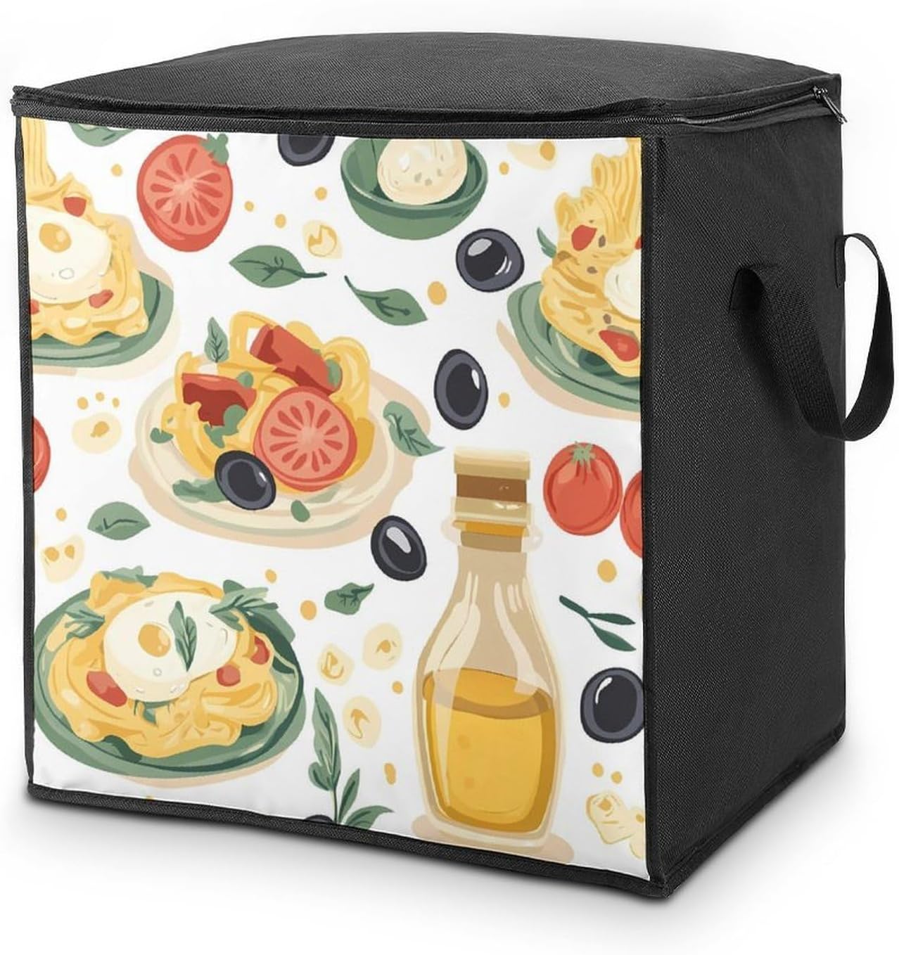 Cute Italian Food And Pasta Large Comforter Blanket Storage Bags Bins 70L Closet Organizer with Handles