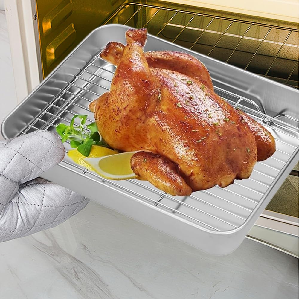Grille de Refroidissement Patisserie Inox 41x20 cm 2 Pièces Rectangulaire pour Cuisson Gâteaux Biscuits Pain