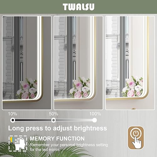 Miniatura 9 de Espejo de baño LED de 24 x 36 pulgadas con luces, espejo de tocador de baño iluminado para pared con marco de metal de aleación de aluminio negro,