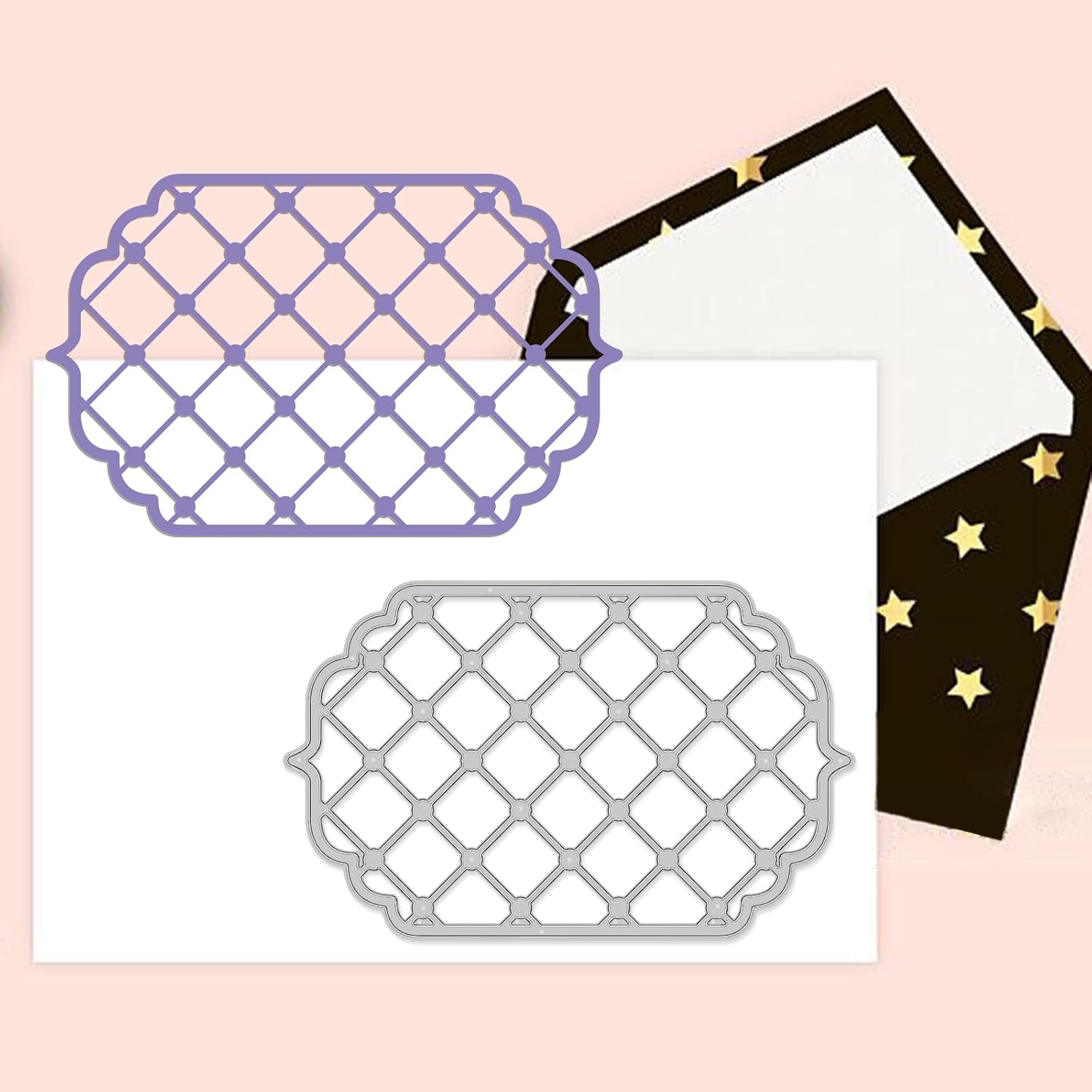 BENECREAT 4 Styles Net Lace Frame Cutting Dies, Grid Background Metal Cutting Dies for DIY Paper Craft Card Making Scrapbooking Decor