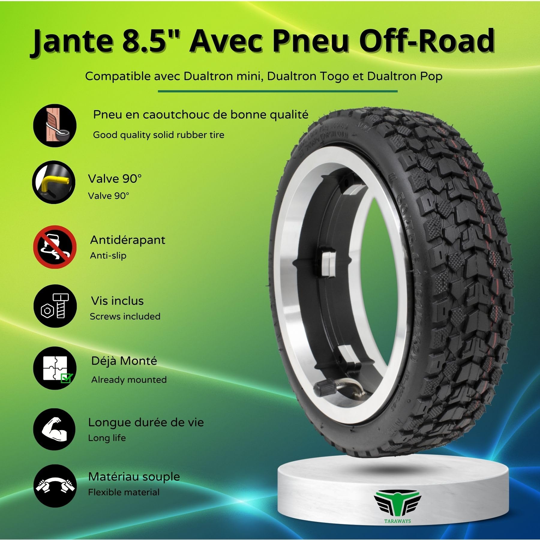 Cerchio Posteriore Compatibile con Monopattino Elettrico Dualtron Mini e Dualtron Togo, Pop (Rim+Off-Road Tire)