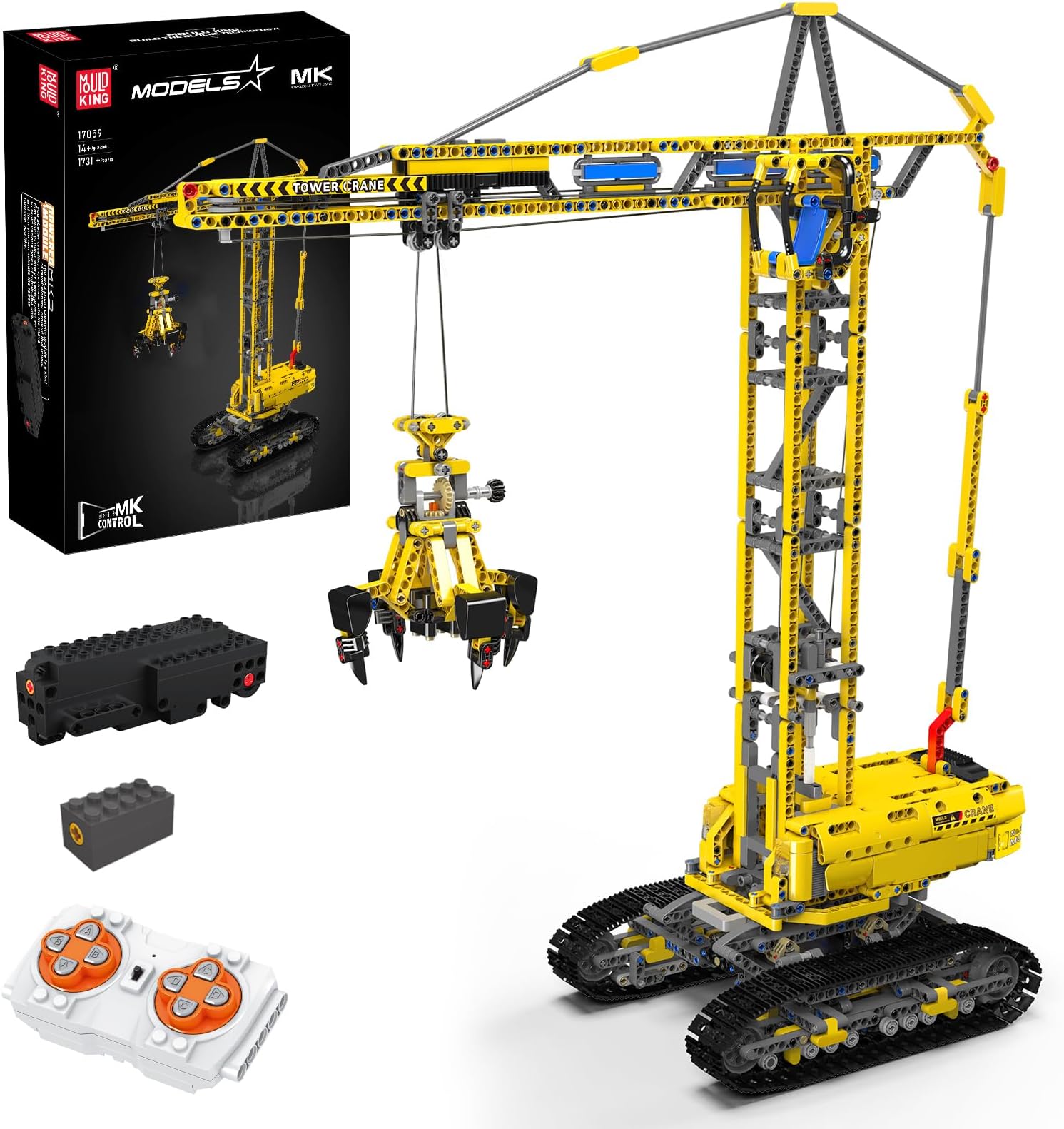 Mould King 17059 Technik Tower Crane Building Blocks, 1731 Pieces APP Remote Control Crane Toy with Motors Heavy-Duty Model Building Kit for Adults