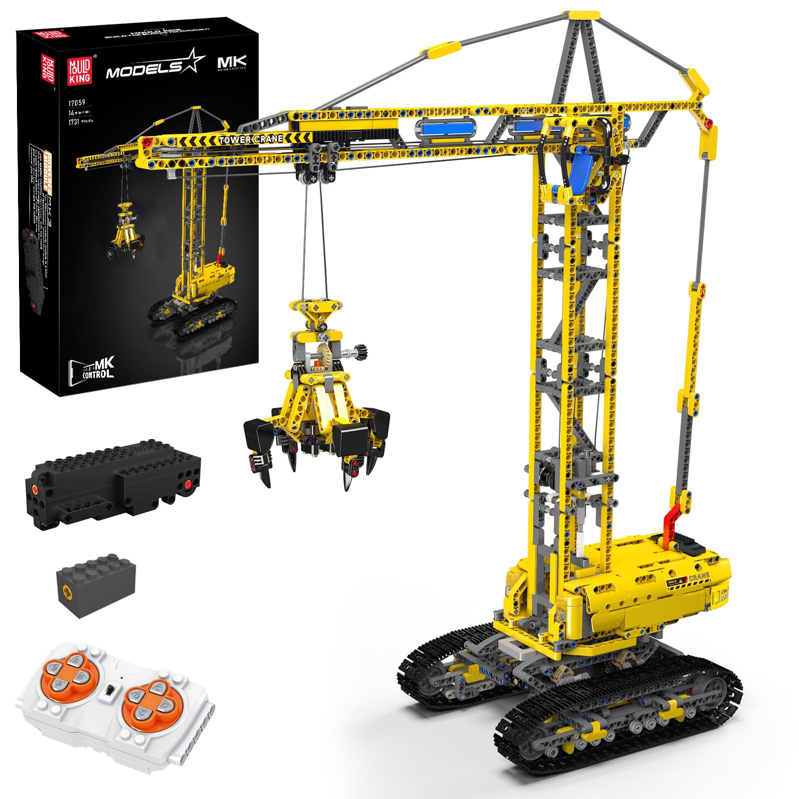 Mould King 17059 Technik Tower Crane Building Blocks, 1731 Pieces APP Remote Control Crane Toy with Motors Heavy-Duty Model Building Kit for Adults