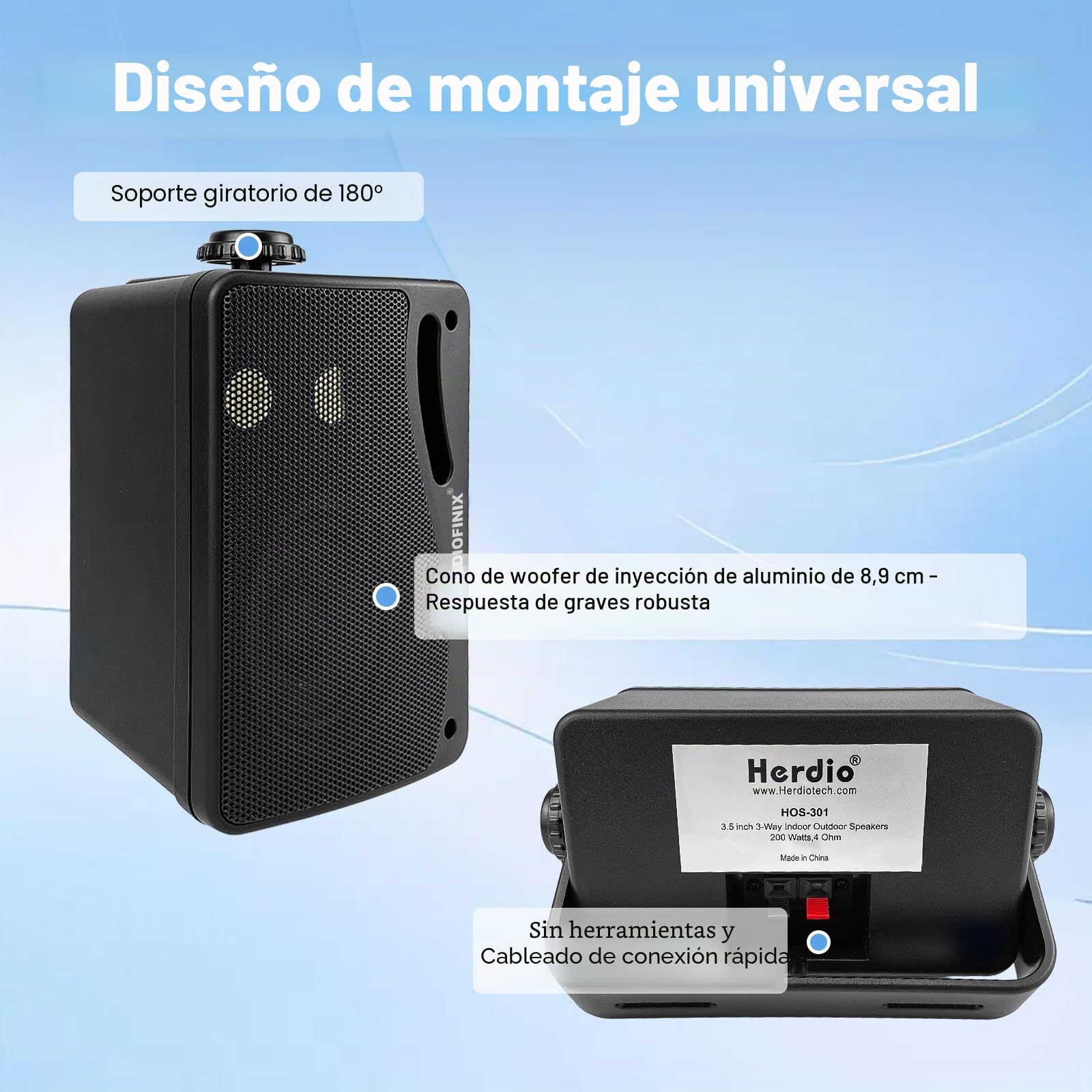 Herdio Altavoces pasivos de 3.5 Pulgadas para Exteriores, con Cable, Impermeables, para Montaje en Pared, con Sonido Superior de 400 W, Durabilidad para Todo Tipo de Clima, para el hogar, Patio