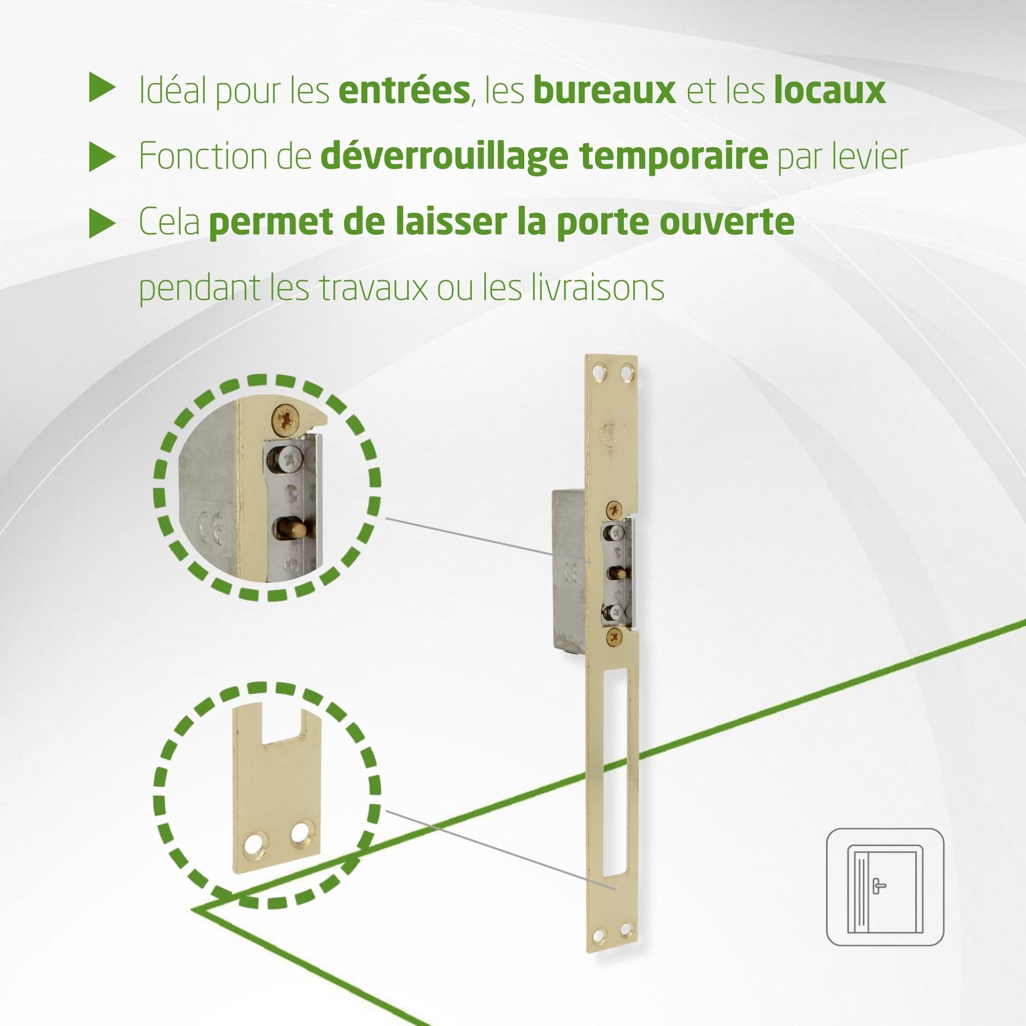 Amig - Gâche électrique encastrable pour contrôle d’accès - Compatible avec pêne demi-tour européen 13 mm - Têtière 250 x 25 mm - Acier laitonné verni - Doré - 8-12 V AC/DC - Mod. 20 avec inhibiteur