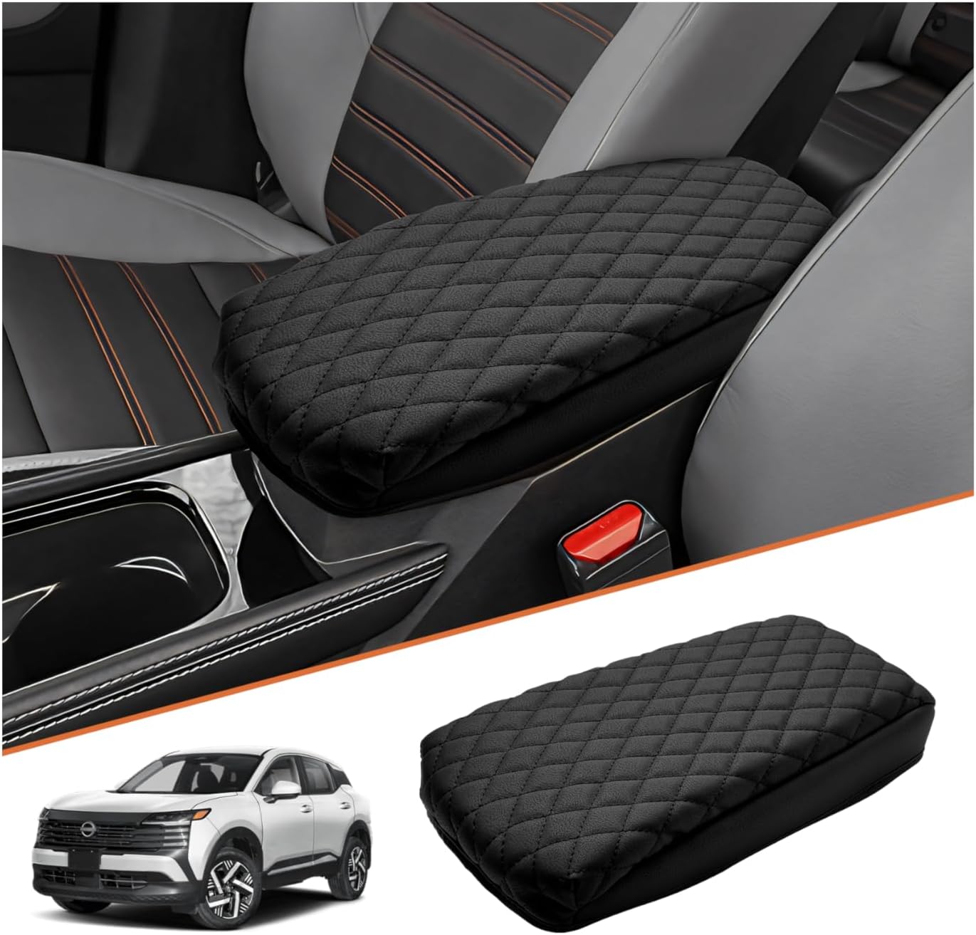 Shademax Center Console Cover for Nissan Kicks S SV SR 2025 2026 Accessories, Kicks Armrest Cover Center Console Cushion Pad Leather Middle Console Arm Rest Seat Box Lids Protector