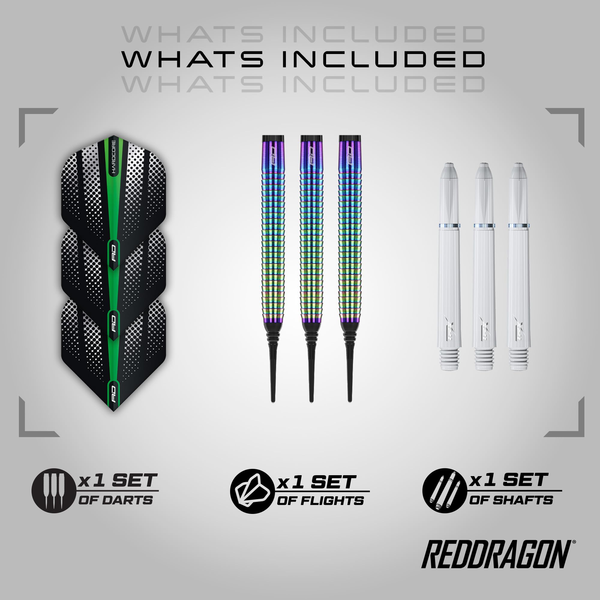 RED DRAGON Darts - Razor Edge Spectron 18g Barril/Peso Total de 20g Tungsteno - Dardos Diana Electrónica Profesional - Punta de Plastico - Incluye Plumas y Ejes para Dardos