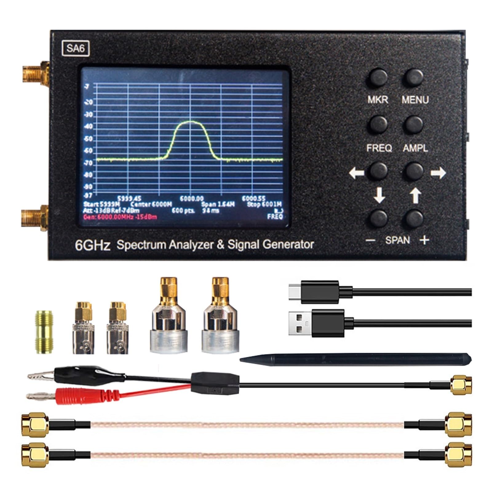 Tester sieci, Przenośny analizator widma SA6 i generator sygnału TO, 2G, 3G, 4G, LTE, CDMA, DCS, GSM, GPRS, GLONASS, wektorowy analizator sieci 6G