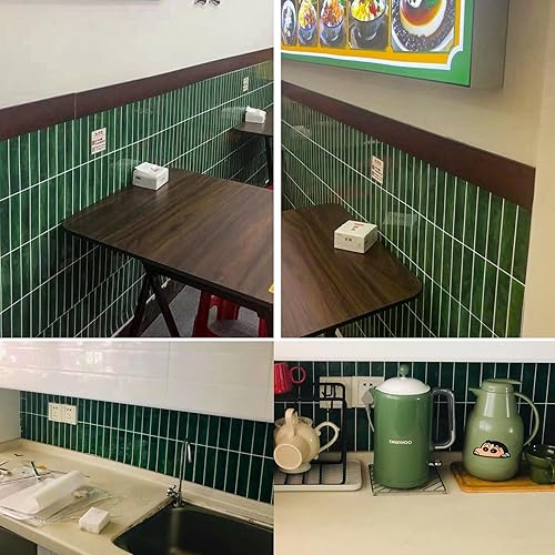 Miniatura 3 de Miscasa Azulejo verde para cocina, despegar y pegar, extraíble 3D recto, diseño lineal autoadhesivo para cocina, baño, sala de estar, pared de RV