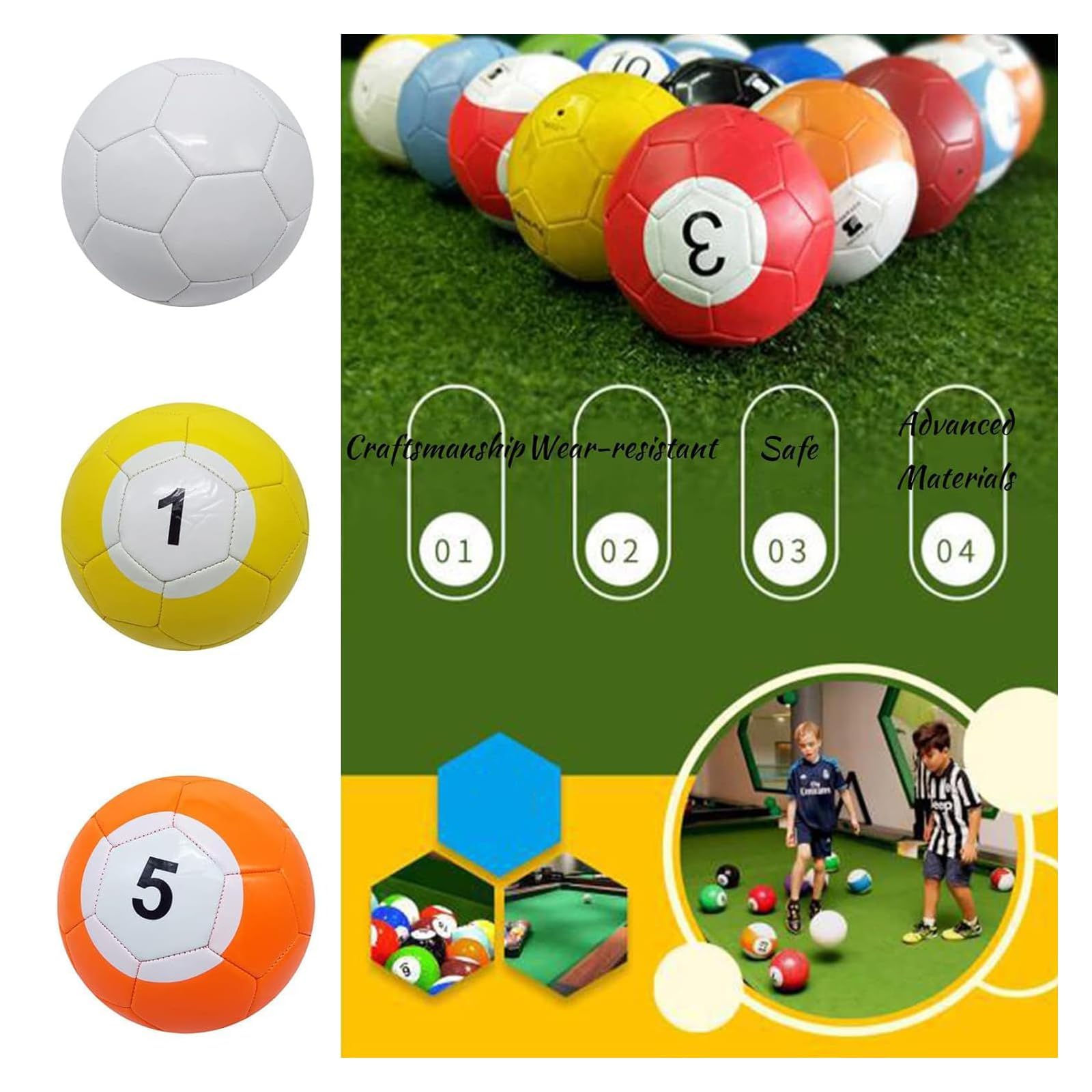 Lot de 16 balles de billard gonflables en cuir synthétique pour fête, jardin, pelouse