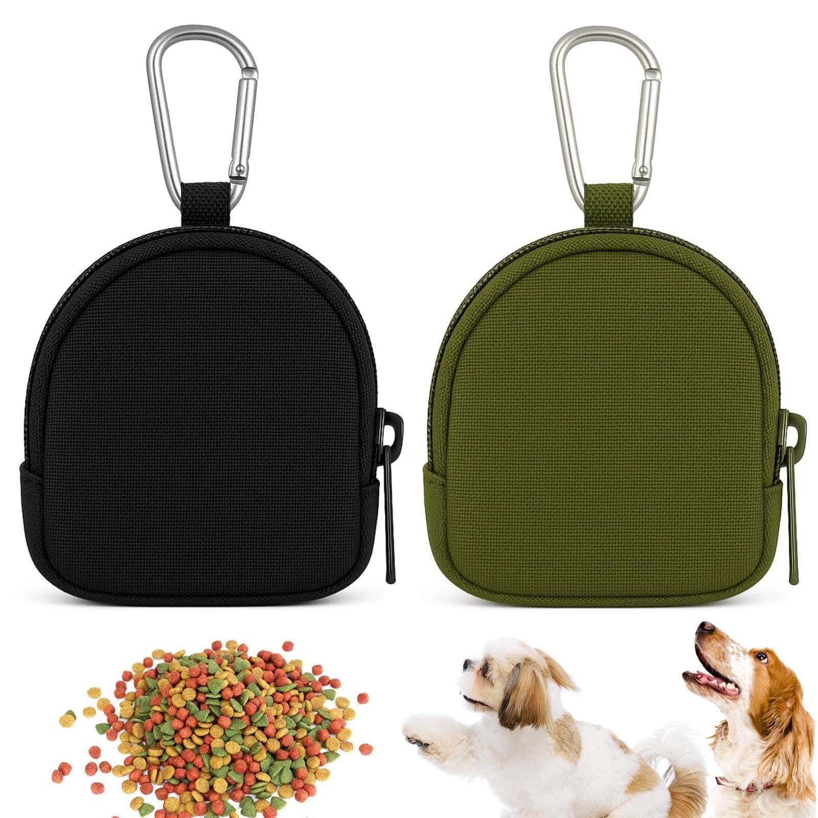 VOOSFSIE 2 Pcs Dog Treat Bag, Puppy Dog Training Pouch Hands-Free Walking Dogs Treat Pouch with Carabiner, Portable Pet Walking Bag for Pet Puppy Travel or Outdoor Use