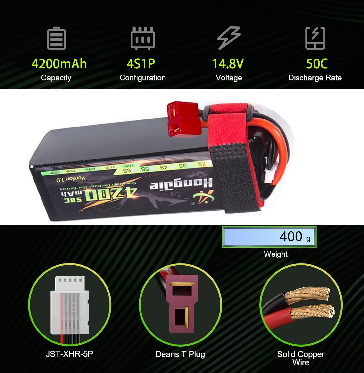 Wiederaufladbare 4S 14,8V 4200mAh Lipo Batterie 50C RC Spielzeug Batterien Akku mit Deans Anschluss T Stecker für Fernbedienung Carrera Flugzeug Quadcopter Auto Helikopter Boot 1/8 1/10