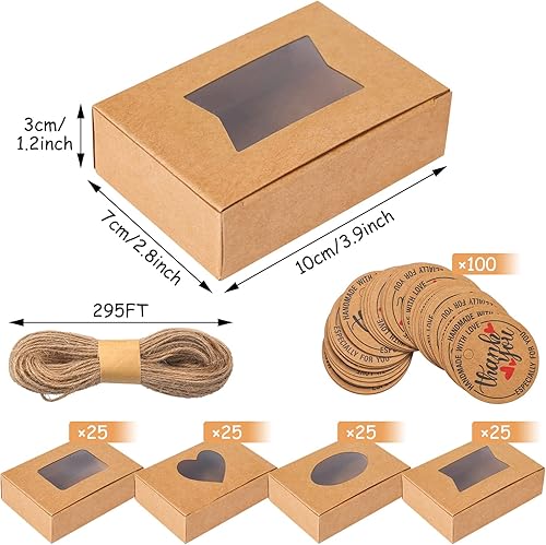 Miniatura 2 de Kosiz 100 cajas de jabón para cajas de jabón caseras, embalaje Kraft con ventanas transparentes de 3.9 x 2.8 x 1.2 pulgadas vacías, suministros para