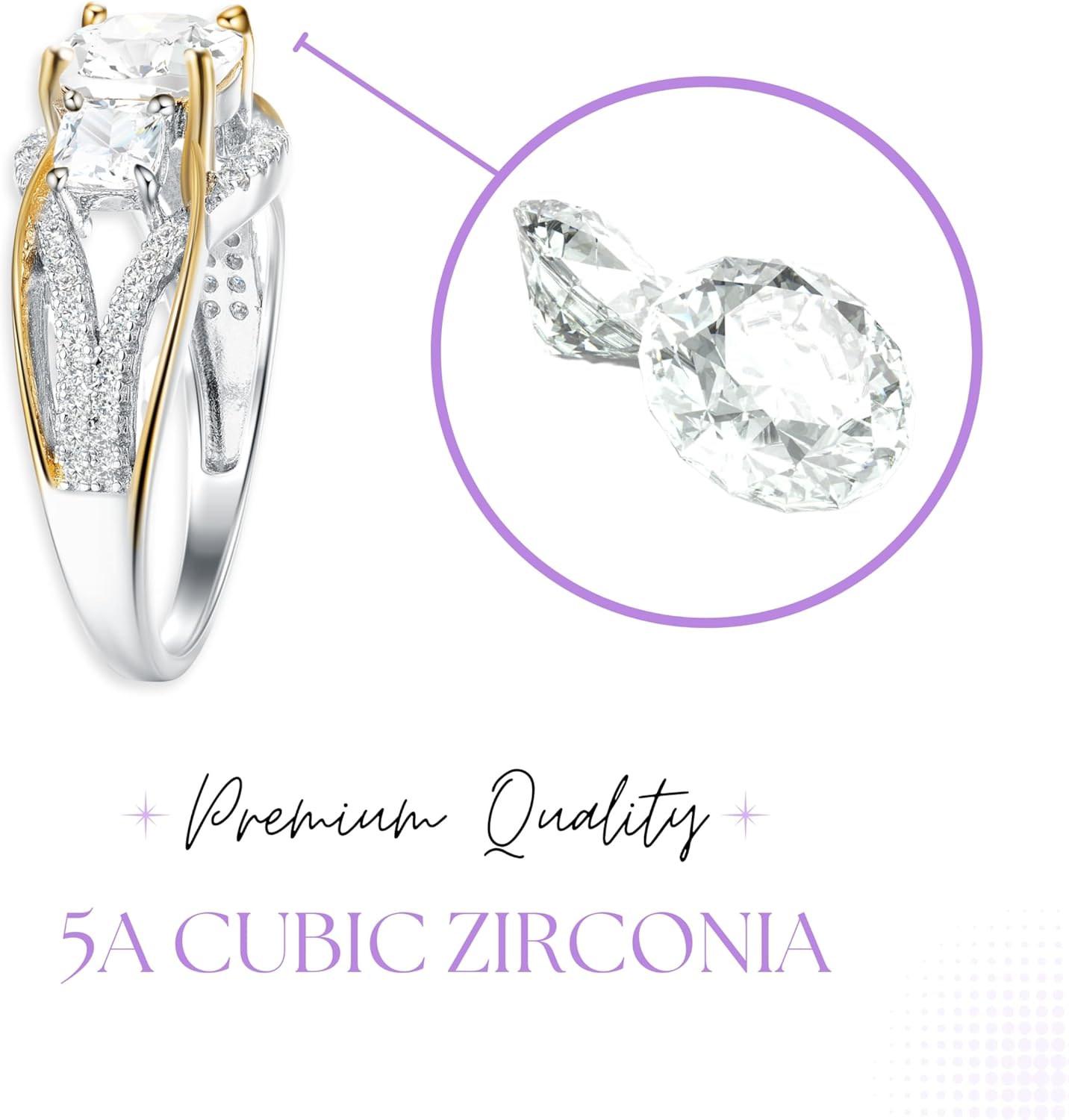 2Ct 925 Sterling Silver 3 Stone Cushion Cut CZ Ring Two tone Cubic Zirconia Engagement Ring for Women Size 5-10