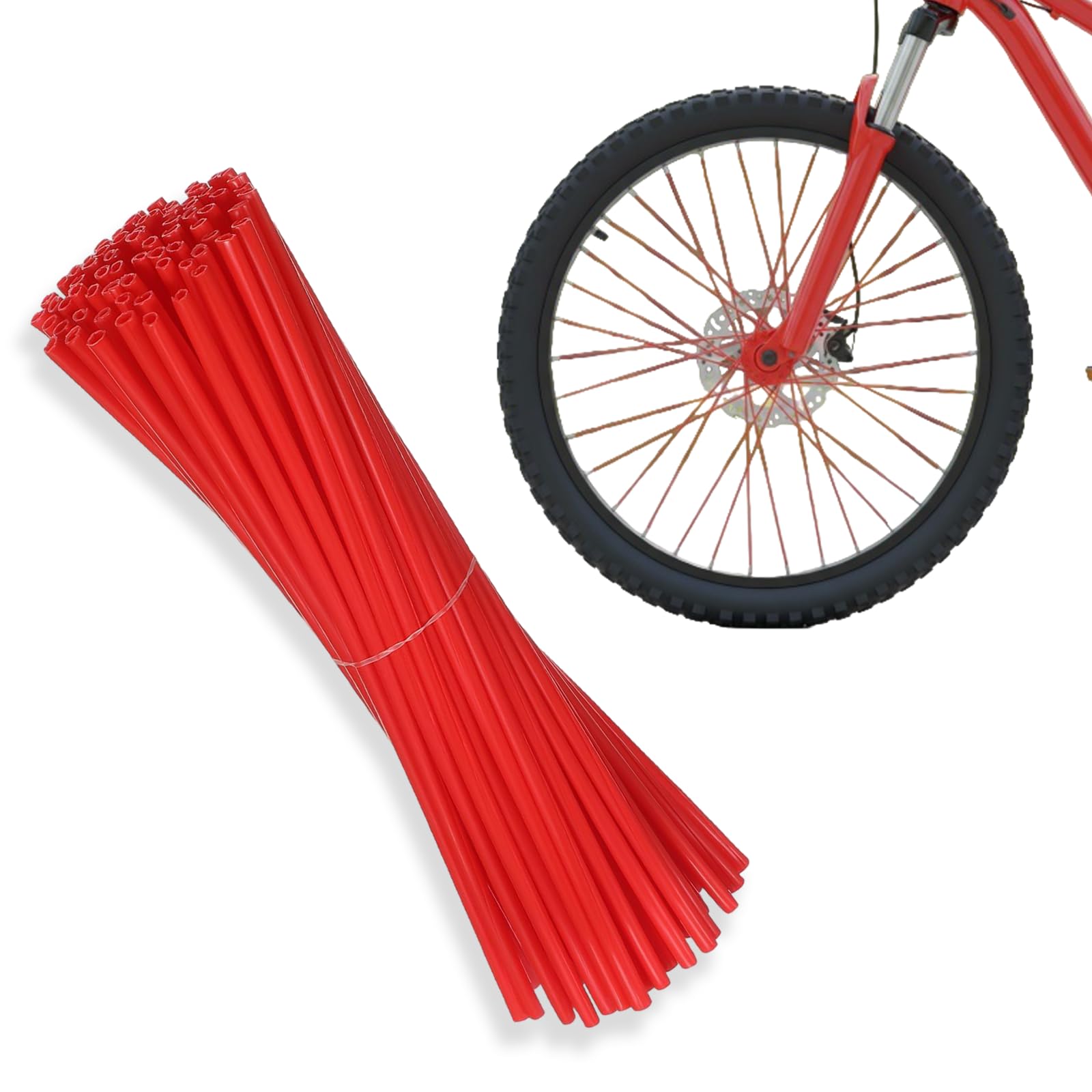 Labyrinxel Red Spoke Covers Set of 72 for Bike Spokes and Motorcycle Wheels, Plastic Spoke Skins for Wheel Decoration and Installing Use, Reflector Red Tube Covers for Outdoor Riding