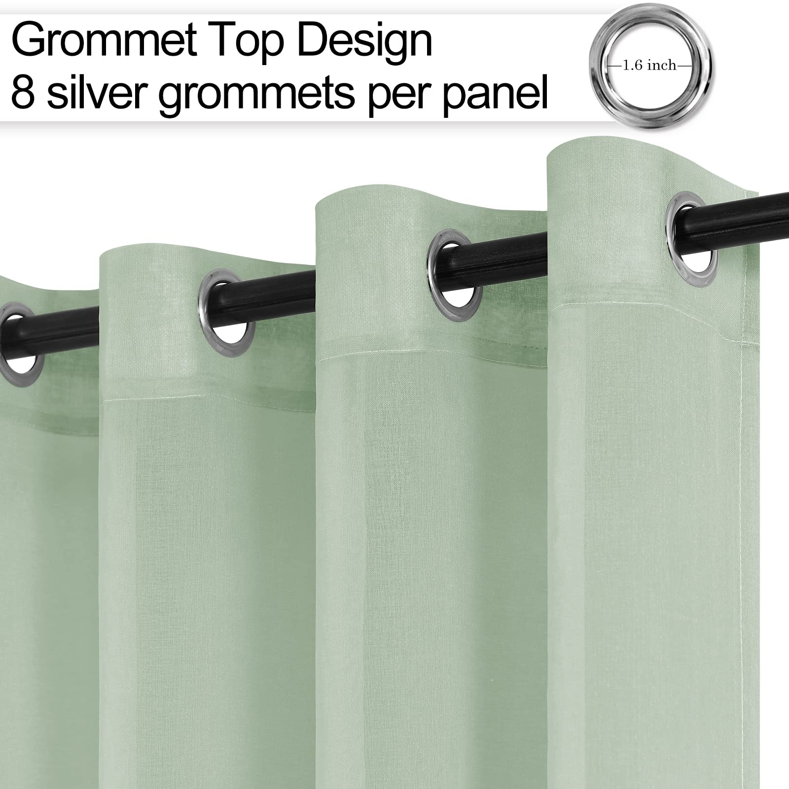 XWZO Sheer Curtains 2 Panels Linen Look Voile Curtains Semi Transparent Grommet Tieback Window Curtains for Bedroom,Light Filtering,Airy & Breathable Voile Drapes,Bean Green,W55*L88 - Image 2