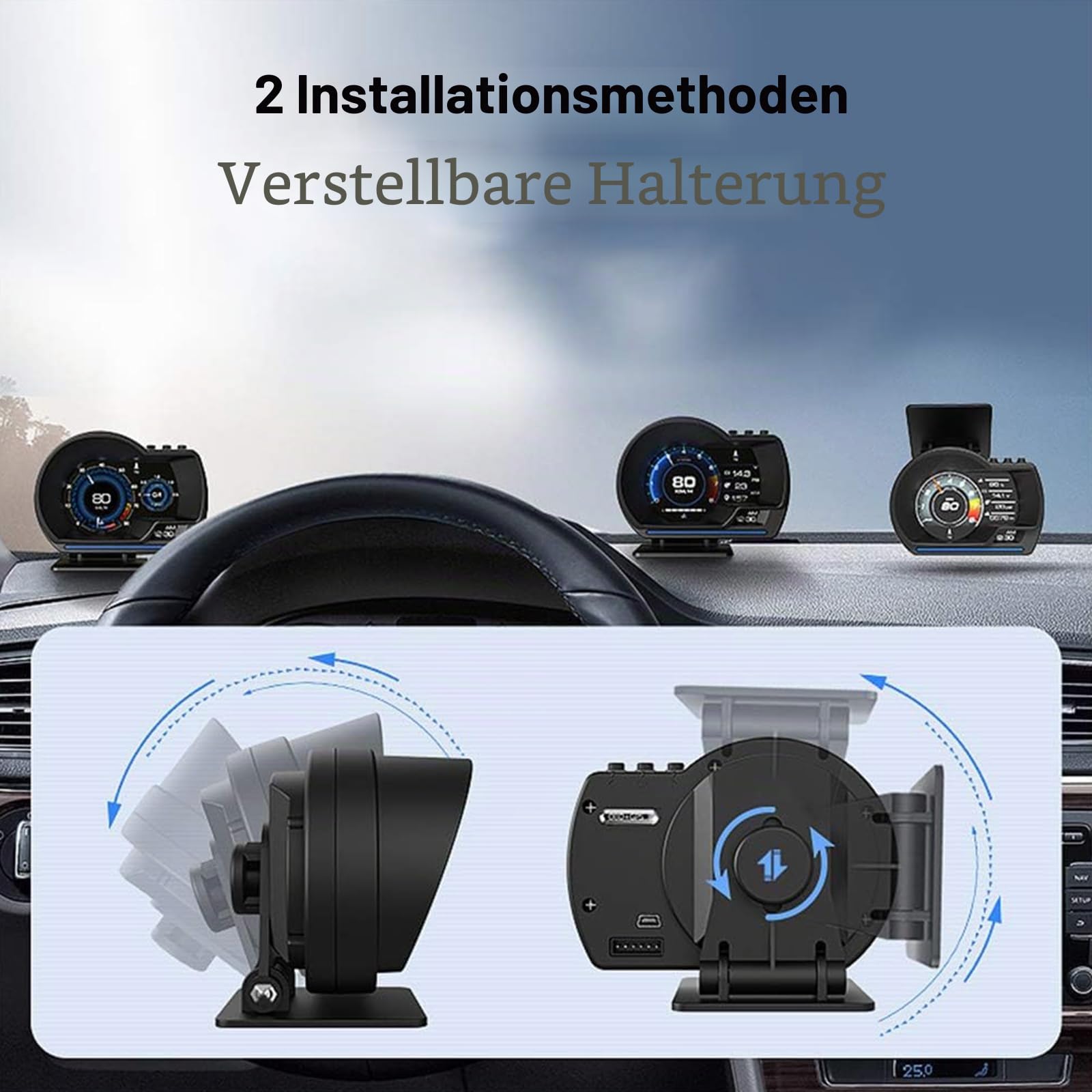 KAOLALI Head Up Display, OBD2 + GPS Dual System Universal Tachometer | Digital Auto HUD Geschwindigkeitsmesser mit Navigation, Übergeschwindigkeitsalarm, Wasser- und Öltemperaturalarm