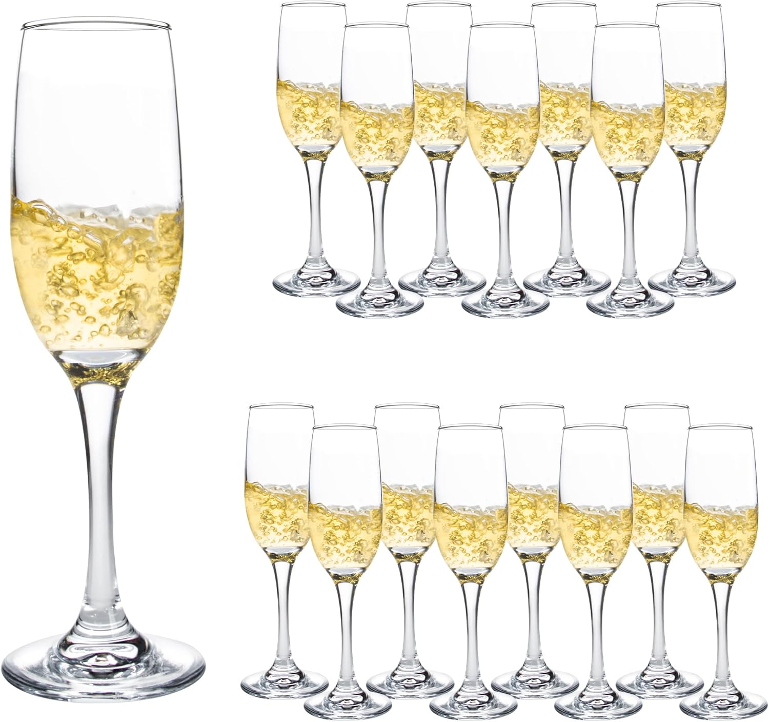 SHYRC Glass Champagne Flutes Set of 16, 6oz Classic Champagne Glasses, Sparkling Wine Glass, Champagne Flutes with Long Stem for Party, Wedding and Home - Clear