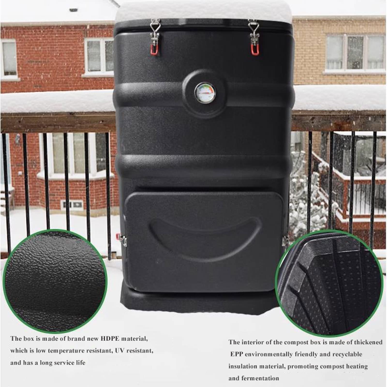 Compostador Jardín Contenedor de compost aislado de 110 l/29 galones con sistema de ventilación, compostaje rápido durante todo el año, compostador térmico for exteriores con termómetro Compostera Org