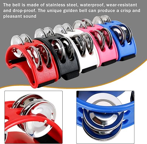 Miniatura 4 de EASTROCK Instrumento musical de percusión de pandereta de pie, percusión de pie con cascabeles de acero para tocar la batería y la guitarra (5