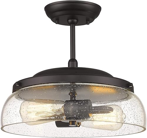 Miniatura 11 de EAPUDUN Lámpara de Techo Semiempotrada Estilo Granja, Lámpara Colgante Industrial de 3 Luces en Acabado Bronce Frotado con Aceite con Pantalla de