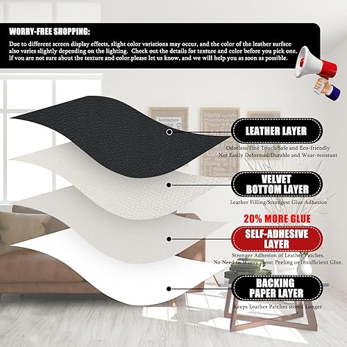 Miniatura 3 de Parche autoadhesivo de reparación de cuero, kit de reparación de vinilo y cuero, parches grandes de 17 x 79 pulgadas, para sofás, asientos de