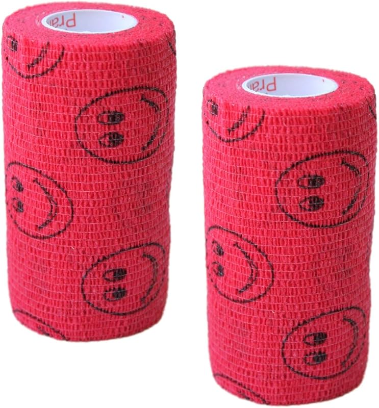 Atadura Autoadesiva Coesiva Elástica para Cavalos e Pets Prairie Horse Supply Vermelha com Sorrisos, 2 Rolos de 10,16 cm x 4,57 m