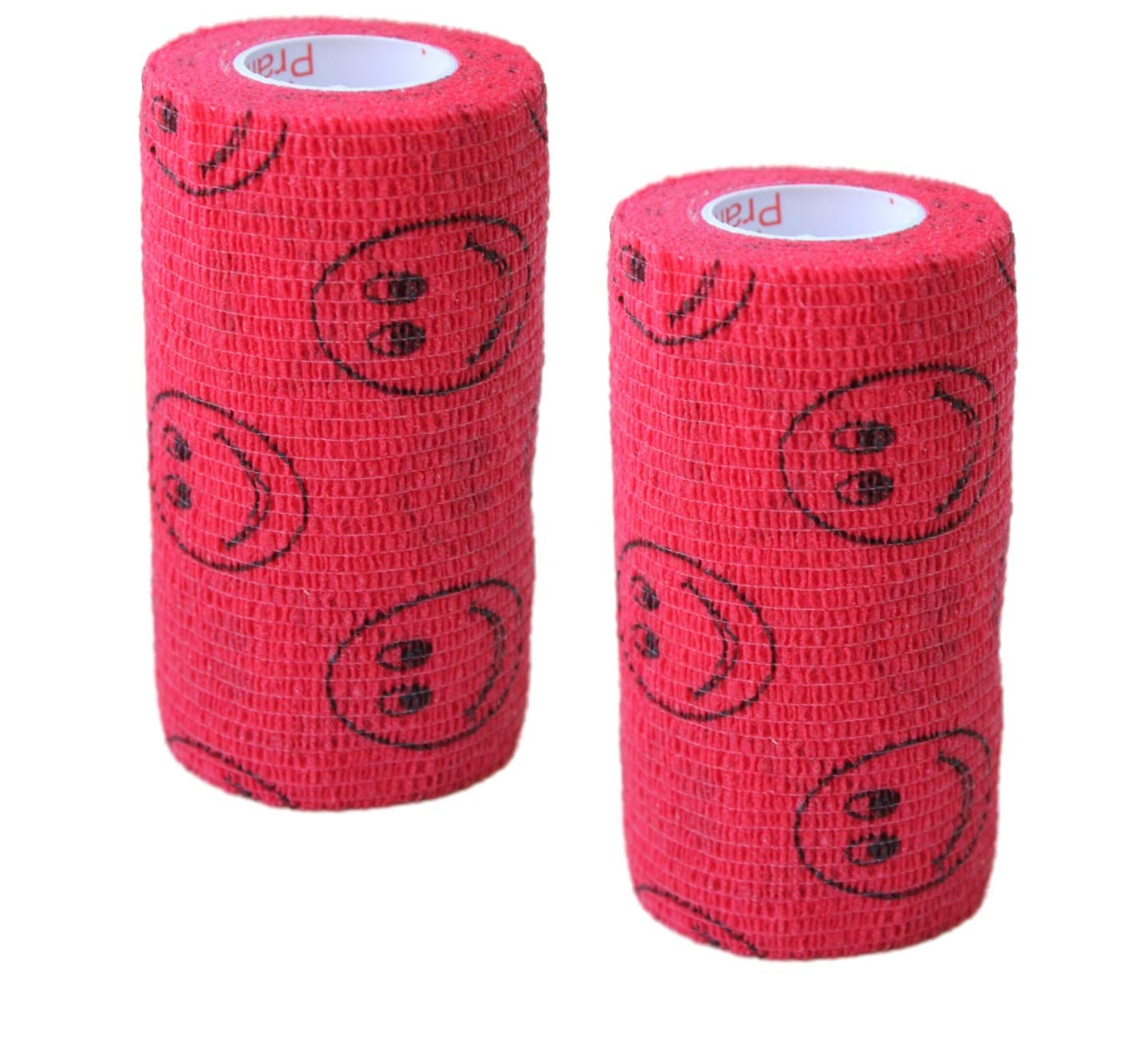 2 Pack Premium Vet Wrap - Self Adhesive Bandage Wrap &amp; Athletic Tape- 4" x 5 Yards Elastic &amp; Self-Sticking Cohesive Bandage for Pets, Sports, Wrists, &amp; Ankles - Red with Smiles by Prairie Horse Supply