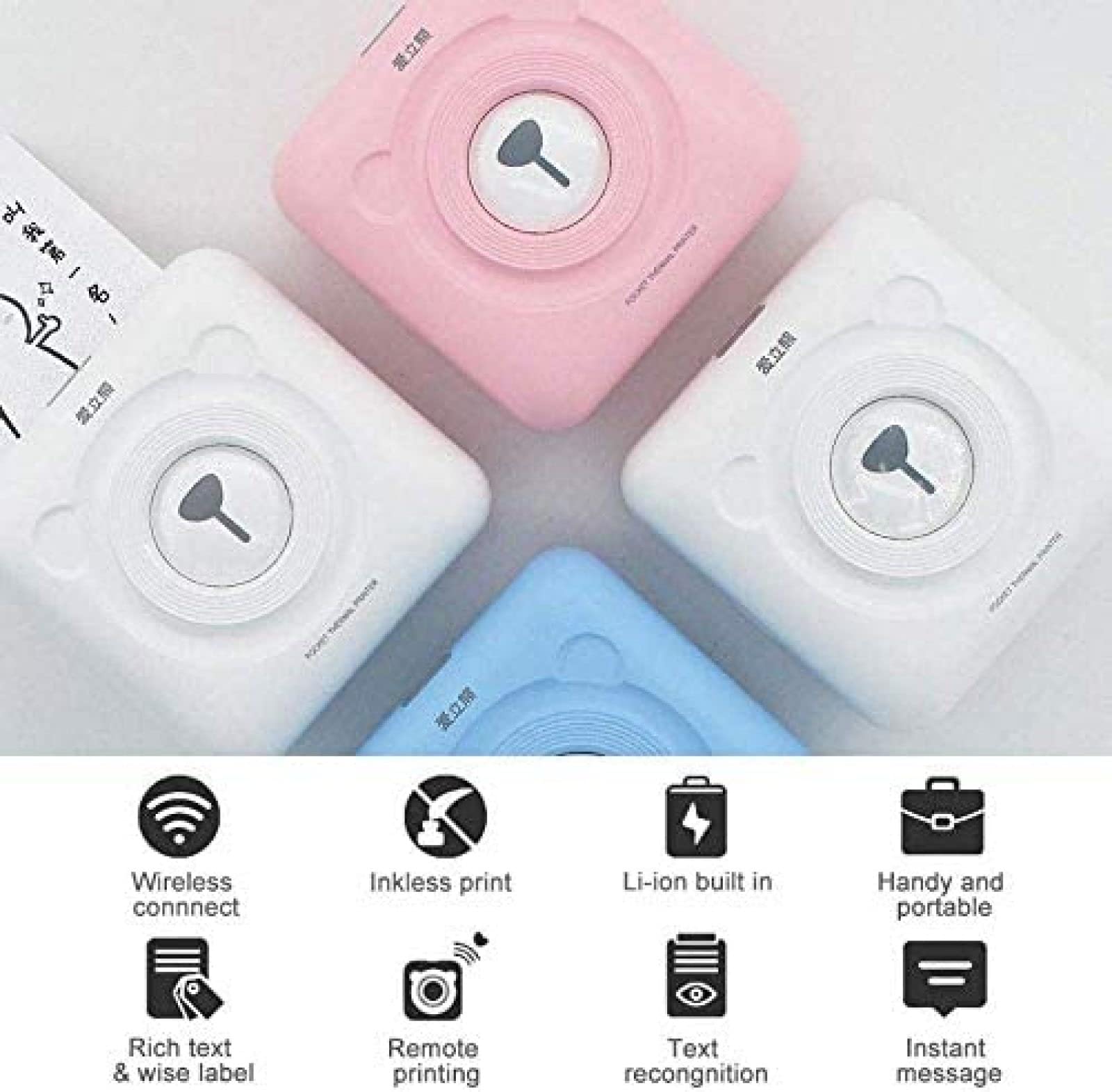 Mini drukarka termiczna, bezprzewodowa drukarka fotograficzna BT z możliwością ładowania przez USB, przenośna ręczna drukarka naklejek do pisania, kieszonkowa drukarka POS, niebieska