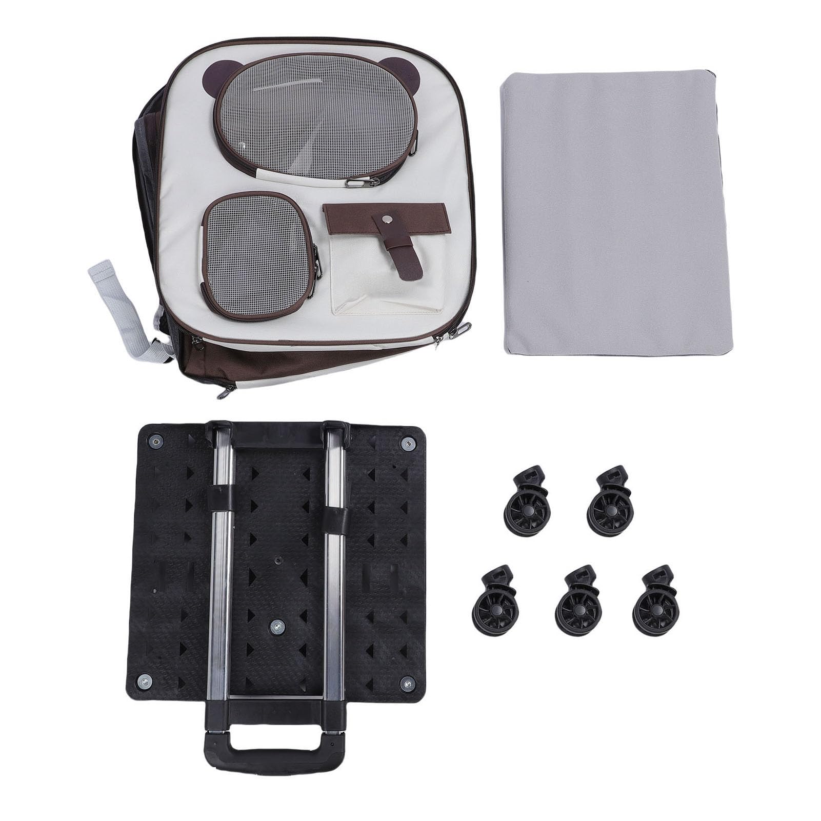 Mochila Transportín para Mascotas con Ruedas 2 en 1 Ventana Transpirable Bolsa Porta Perros con Ruedas Portátil de Gran Capacidad para Viajes en Avión Viajes por Carretera Tela (Marrón)