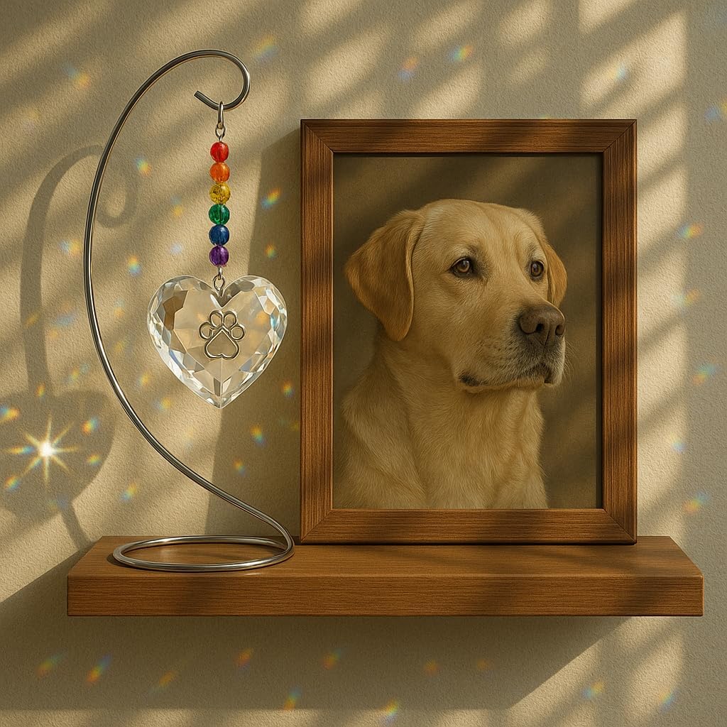 OtterPets Dog Memorial Gifts for Loss of Dog Crystal Heart & Paw Suncatcher | Rainbow bridge dog memorial gifts, pet memorial gifts for dogs, loss of dog sympathy gift