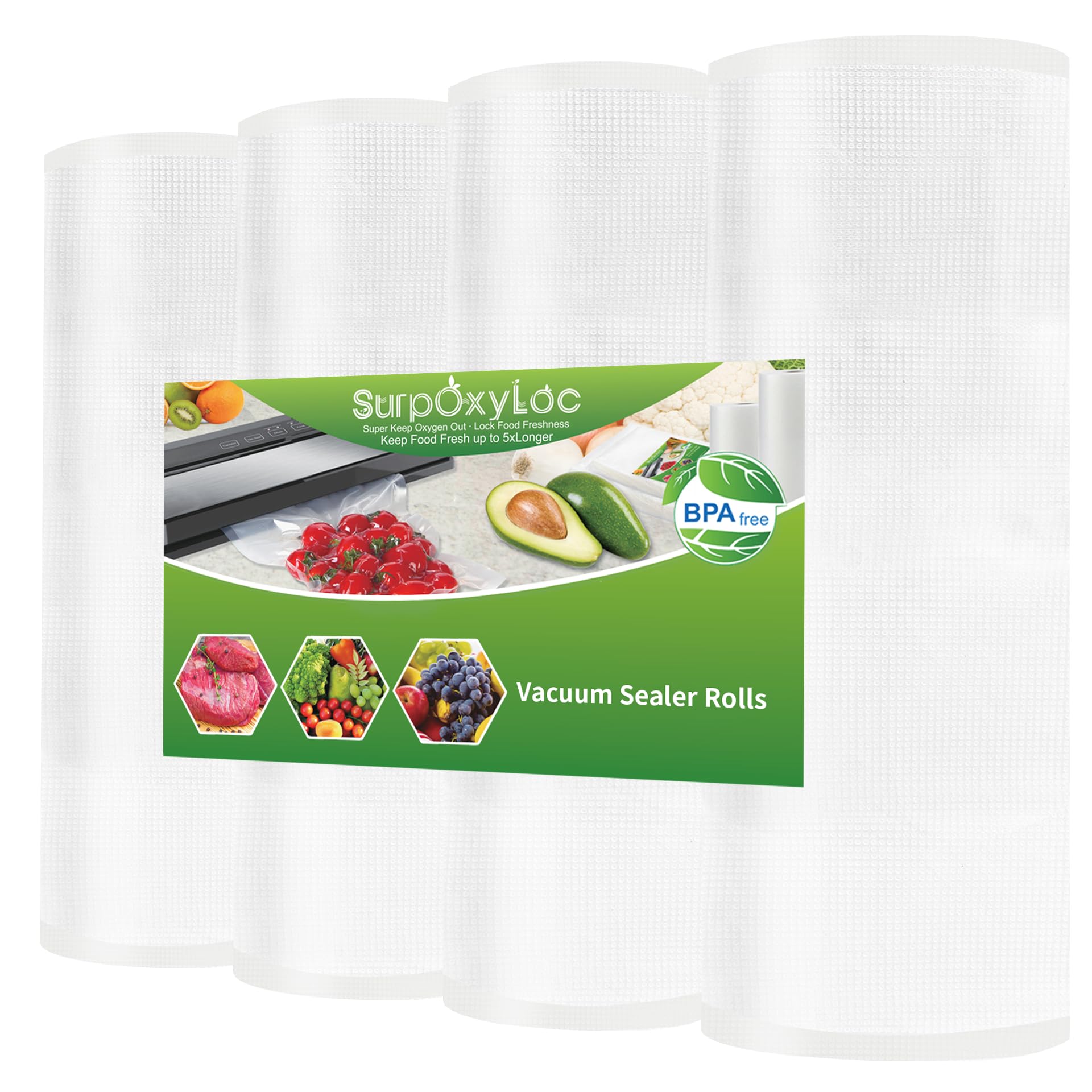 SurpOxyLoc 4 Rolls 20x1500cm Vacuum Food Sealer Bags Rolls,BPA and LFGB Free,Vacuum Freezer Bag,Compatible with Any Vacuum Sealer(Total 6000cm)
